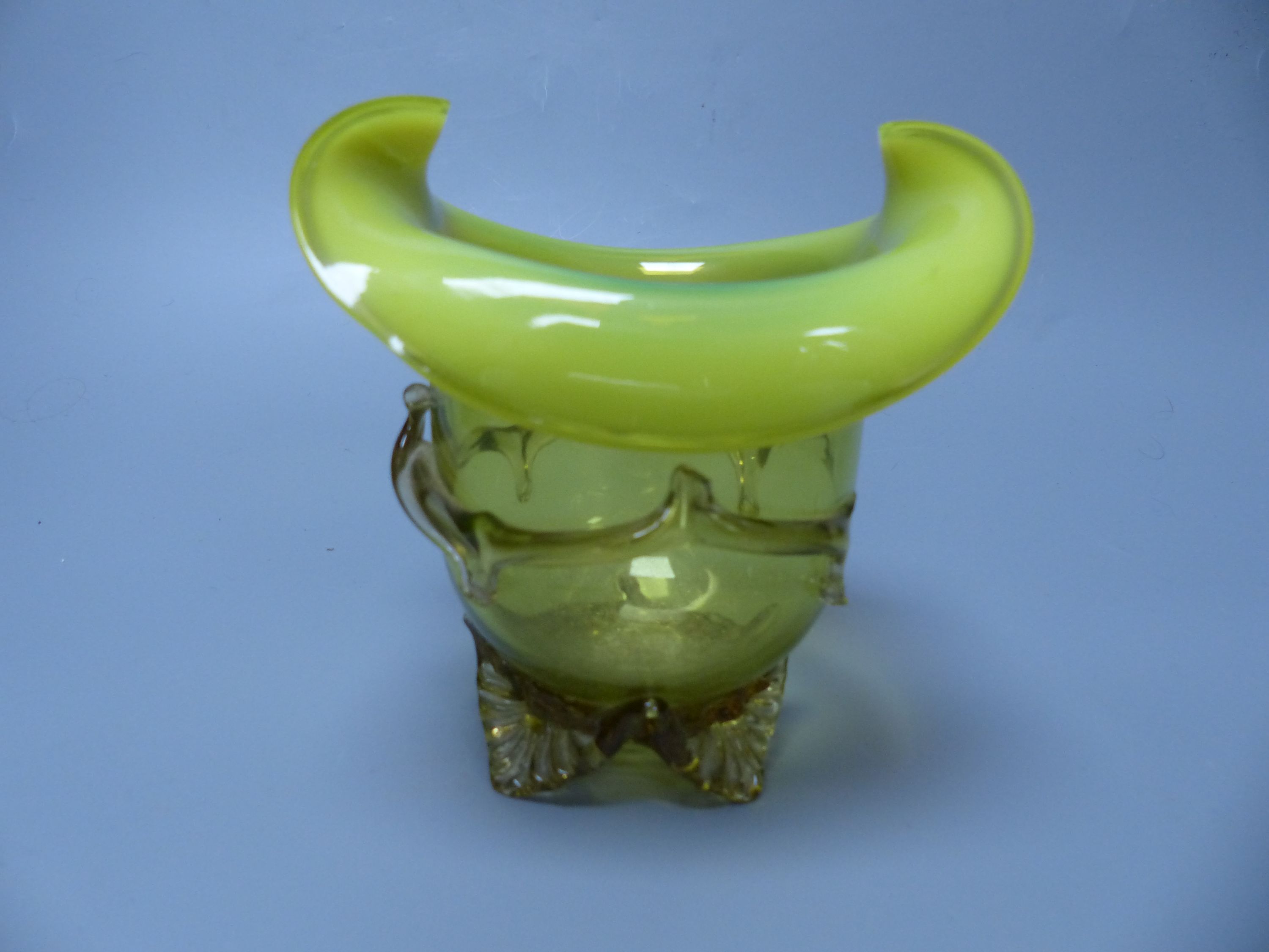 A green aventurine glass bowl and a Victorian style vaseline bowl, tallest 13.5cm